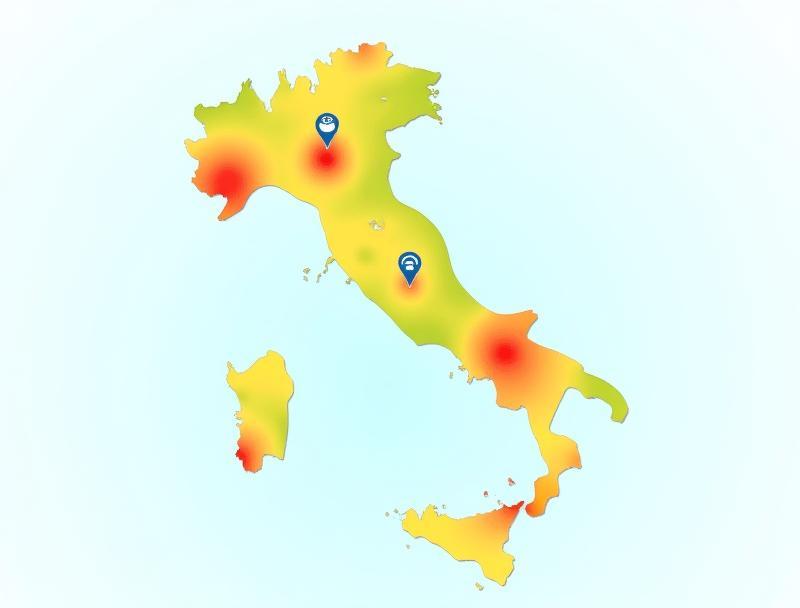 Map of Italy showing mobile coverage zones.