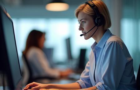 Support agent assisting a customer online.